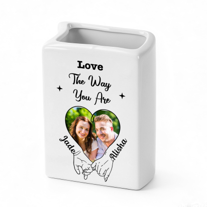 Personalized Heart Photo Book-Shaped Ceramic Vase for a Couple