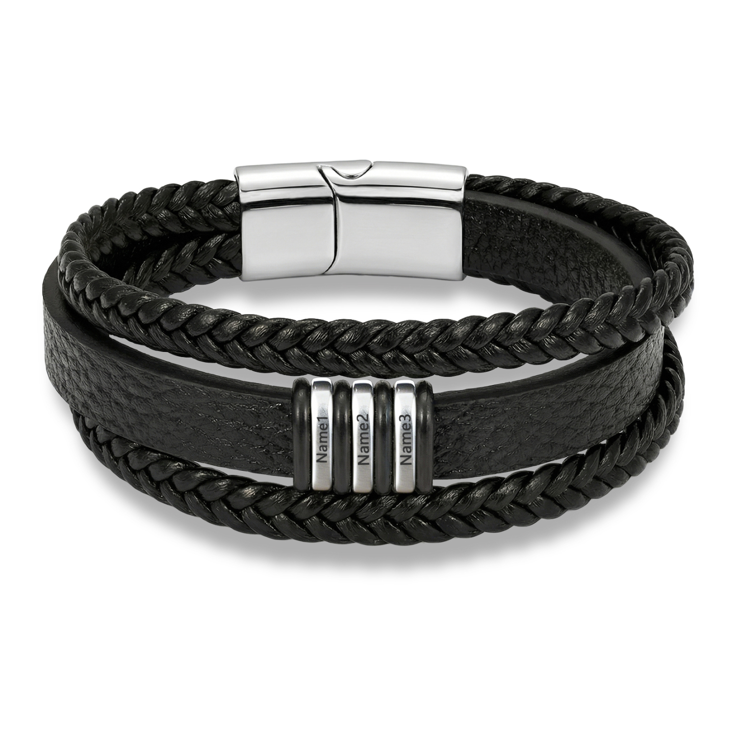 Personalized Braided Leather Bracelet for Men Custom with 2–6 Names Engraved