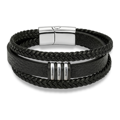 Personalized Braided Leather Bracelet for Men Custom with 2–6 Names Engraved