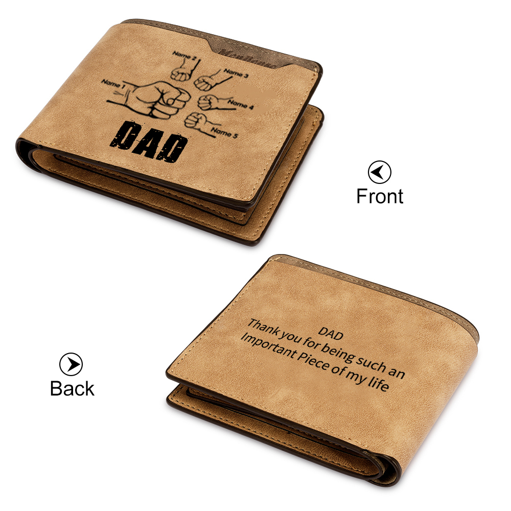 5 Names - Personalized Leather Men's Wallet Custom Photo Fist Fold Wallet with Gift Box for Dad