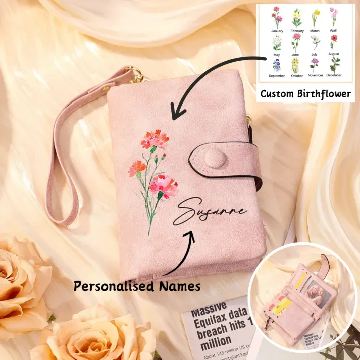 To My Daughter Christmas Gift Set - Personalised Women's Purse Custom Birthflower & Name Heart Acylic Plaque Gift for Her | Jessemade