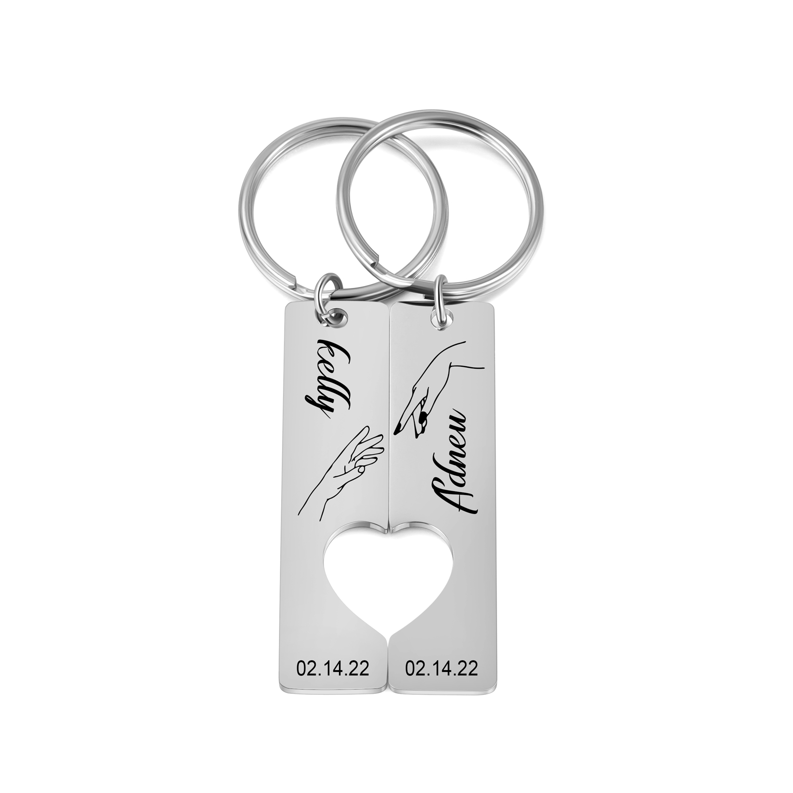 Personalized Promise Couple Keychain Set Engrave Name Heart Matching Couple Gifts