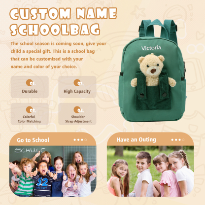 Personalized 1 Letter and 3 Names Gift Set Custom Green Backpack and Pencil Case and Ruler Gift Set Back to School Gift for Daughter