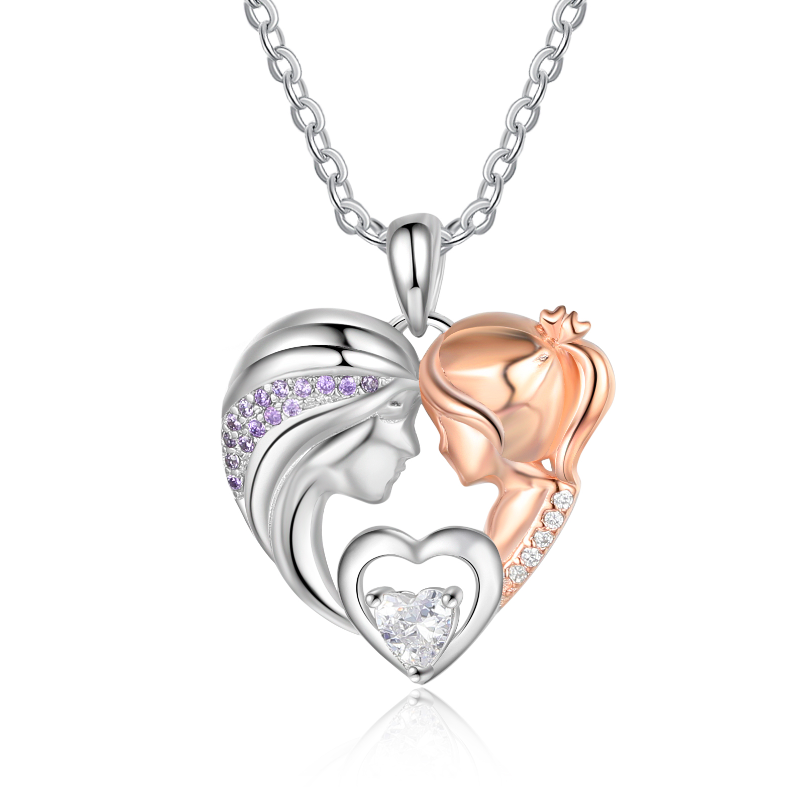 Mother and Daughter Necklace with Diamond Heart Pendant Necklace for Daughter