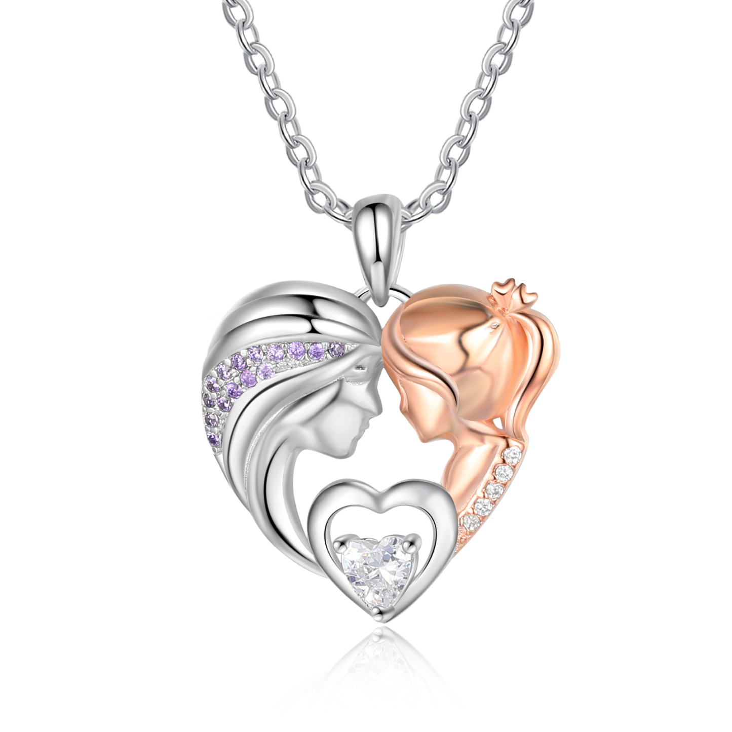Mother and Daughter Necklace with Diamond Heart Pendant Necklace for Daughter