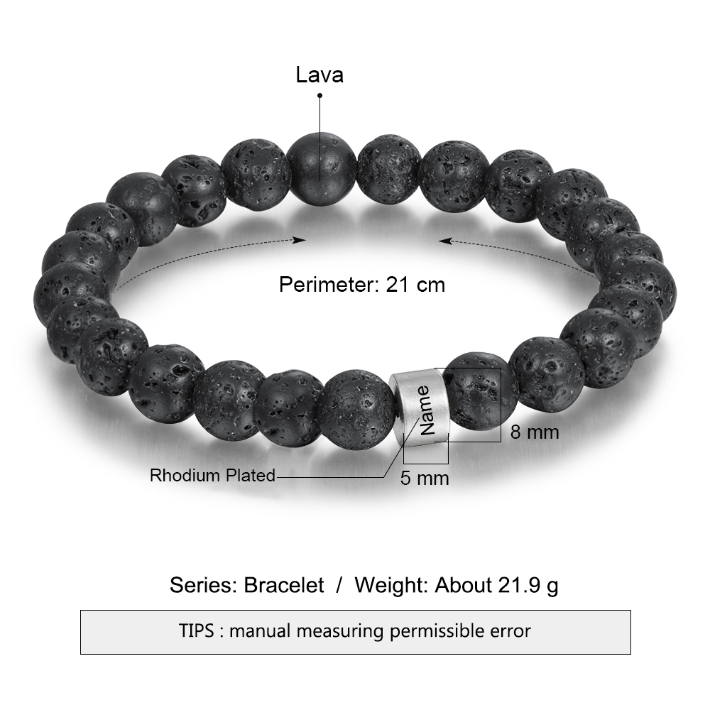 1 Name Black Lava Beads Bracelet Men's Bracelet with Lion Card Custom Gift for Dad