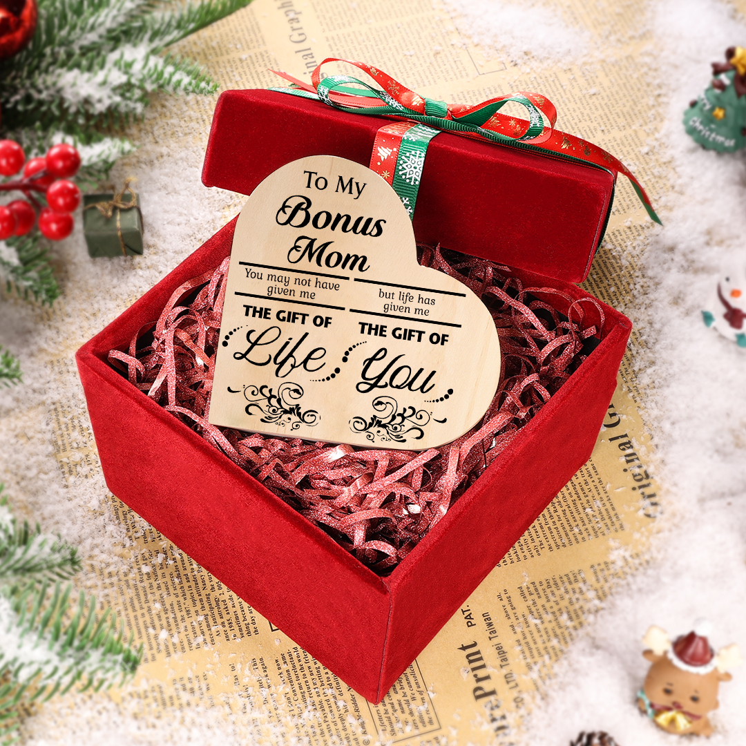 To My Bonus Mom Wooden Heart Candle Holder "Life has given me the gift of you"