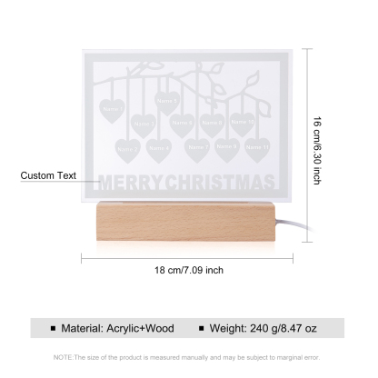 Personalized Family Tree Night Light LED Sign Engraved 11 Names Plaque USB Power Lamp