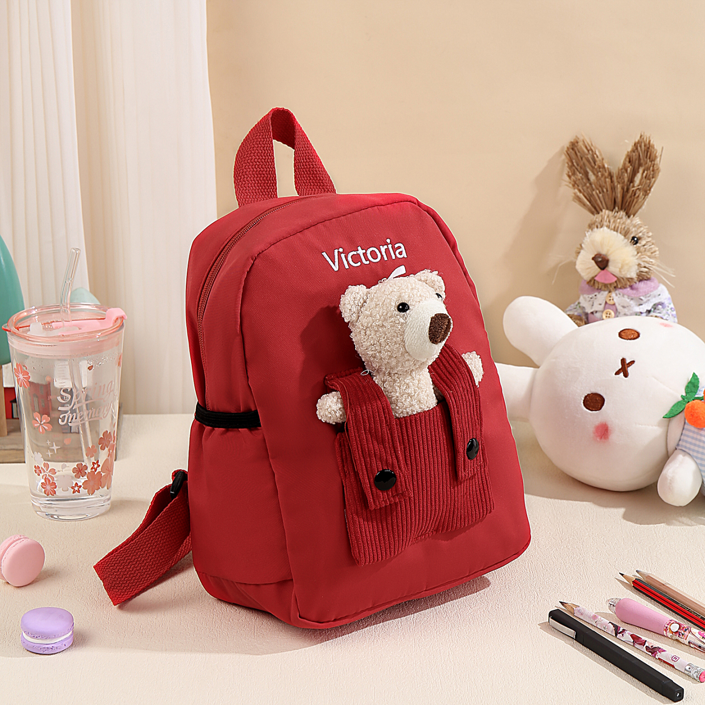Personalized Bear Style School Bag Customized Name Canvas Kids Backpack Back to School Gift