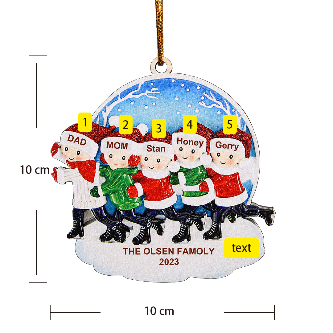 5 Names-Personalized Family Wooden Christmas Xmas Tree Decoration Ornament-Custom 5 Names And Text Hanging Ornament Gifts For Family