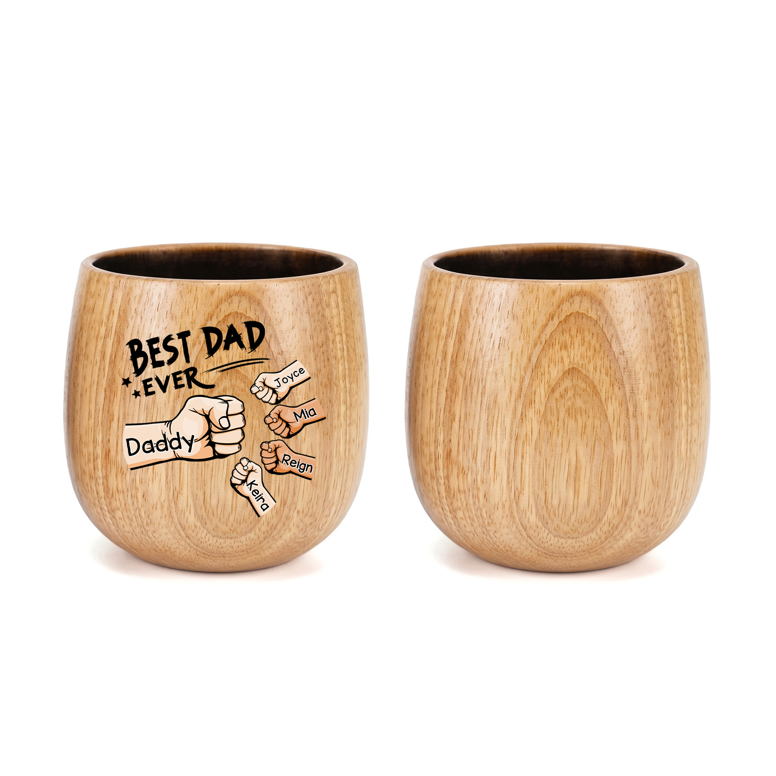 Personalized Wooden Whiskey Cup Custom with 2-6 Fist Bumps and Names