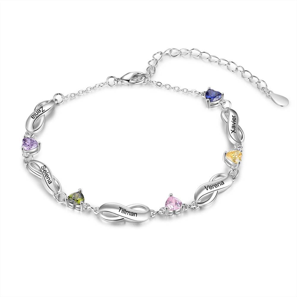 Personalized Infinity Bracelet With 1 Birthstone Engraved Names Bracelet Gift For Women