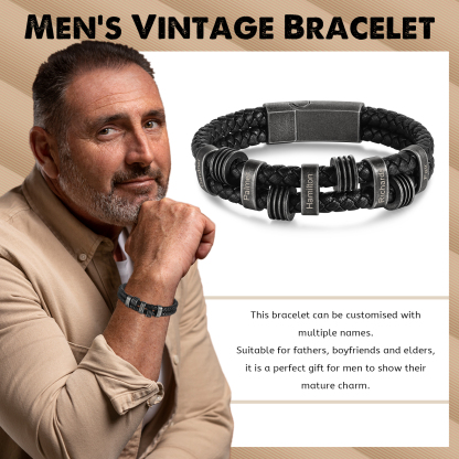 Personalized PU Leather Men's Bracelet, Custom 5 Names Bracelets Vintage Gift for Him-5 Names