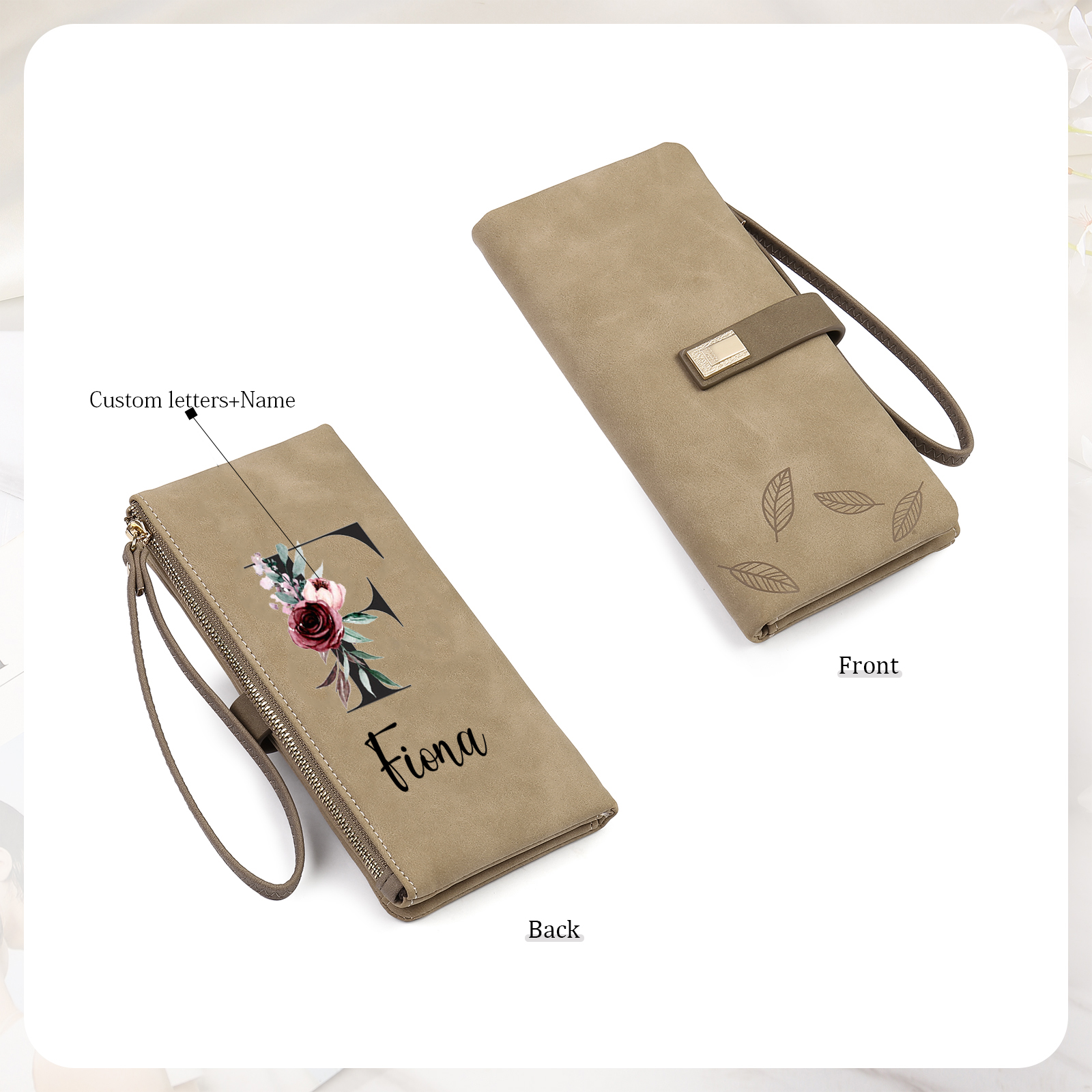 Personalized Exquisite Women'S Wallet Customized Letter And Name Zipper Wallet For Grandma