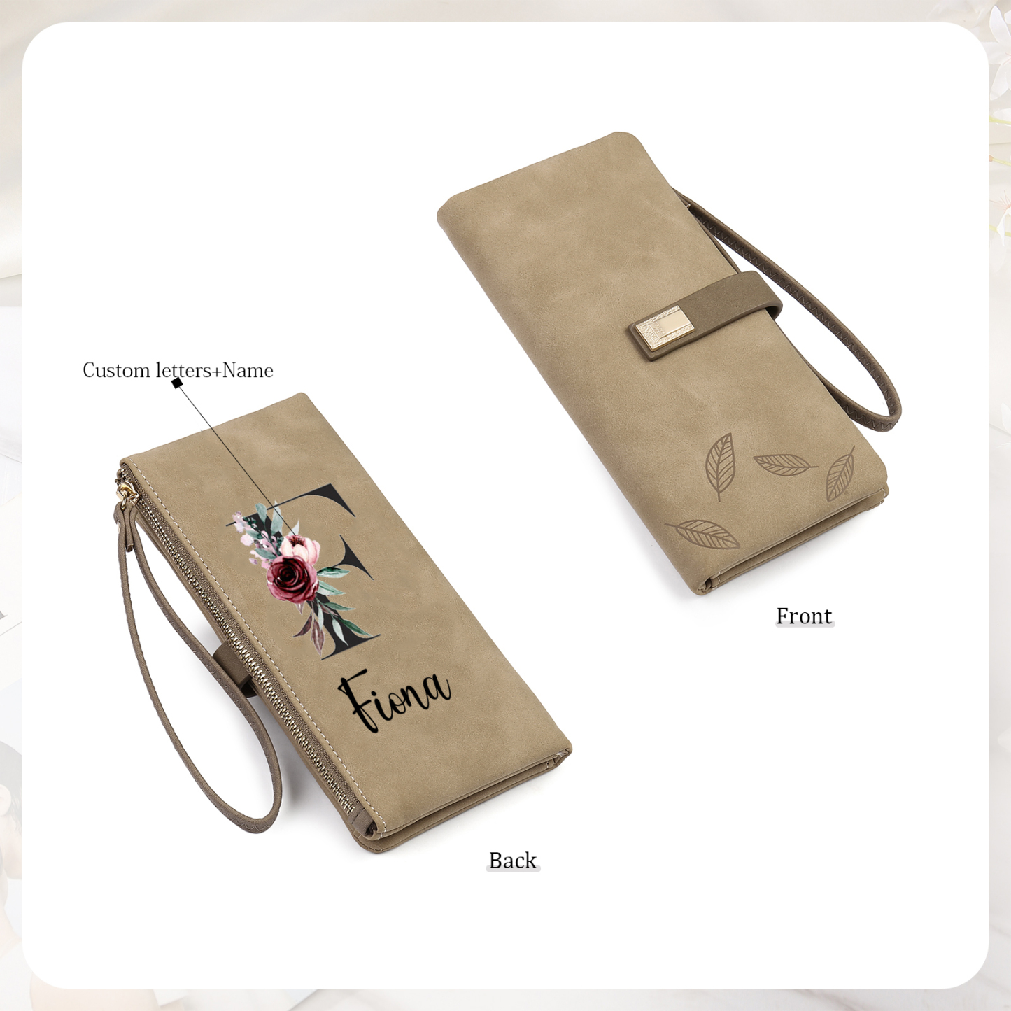 Personalized Exquisite Women'S Wallet Customized Letter And Name Zipper Wallet For Grandma