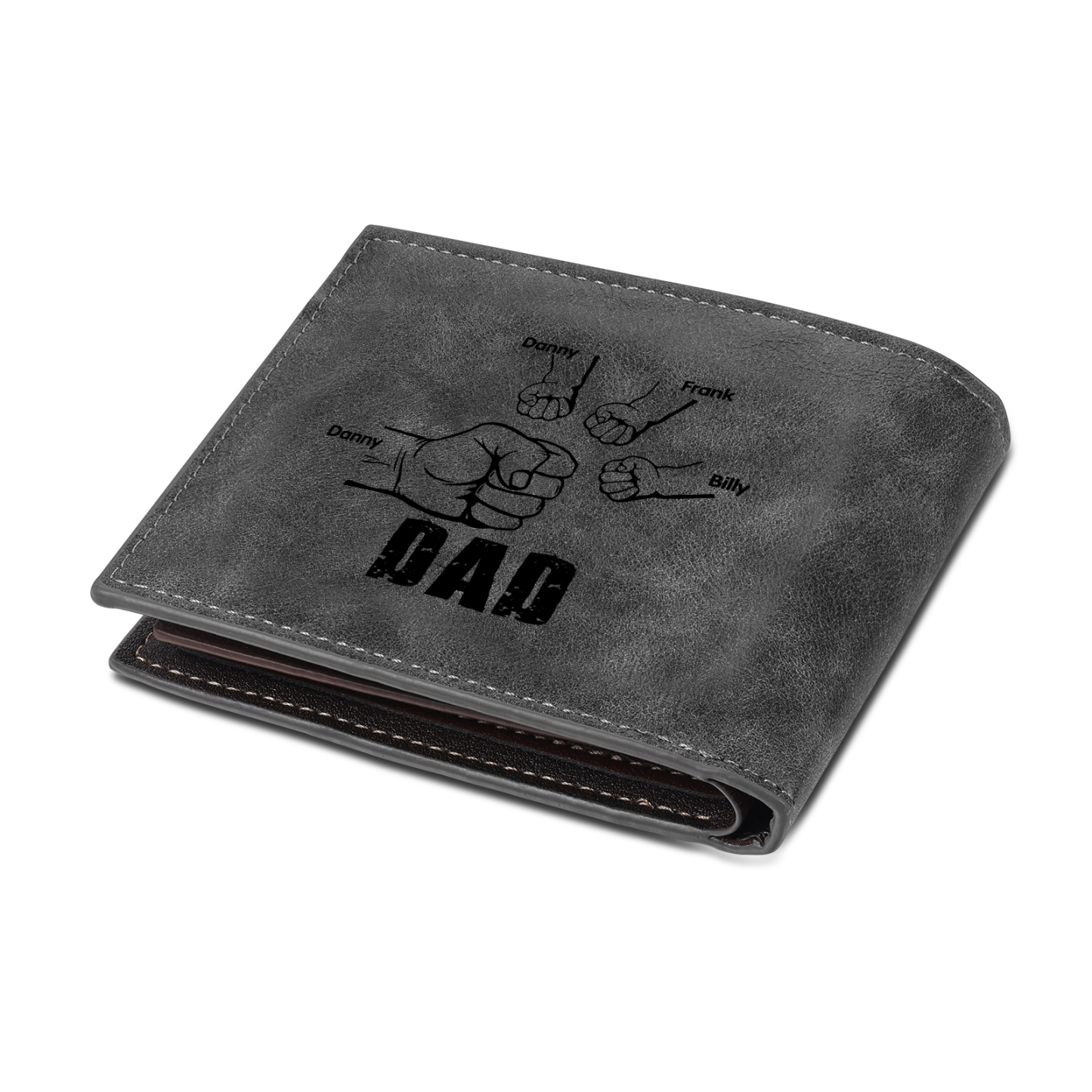 4 Names - Personalized Photo Custom Leather Men's Wallet as a Father's Day Gift for Dad
