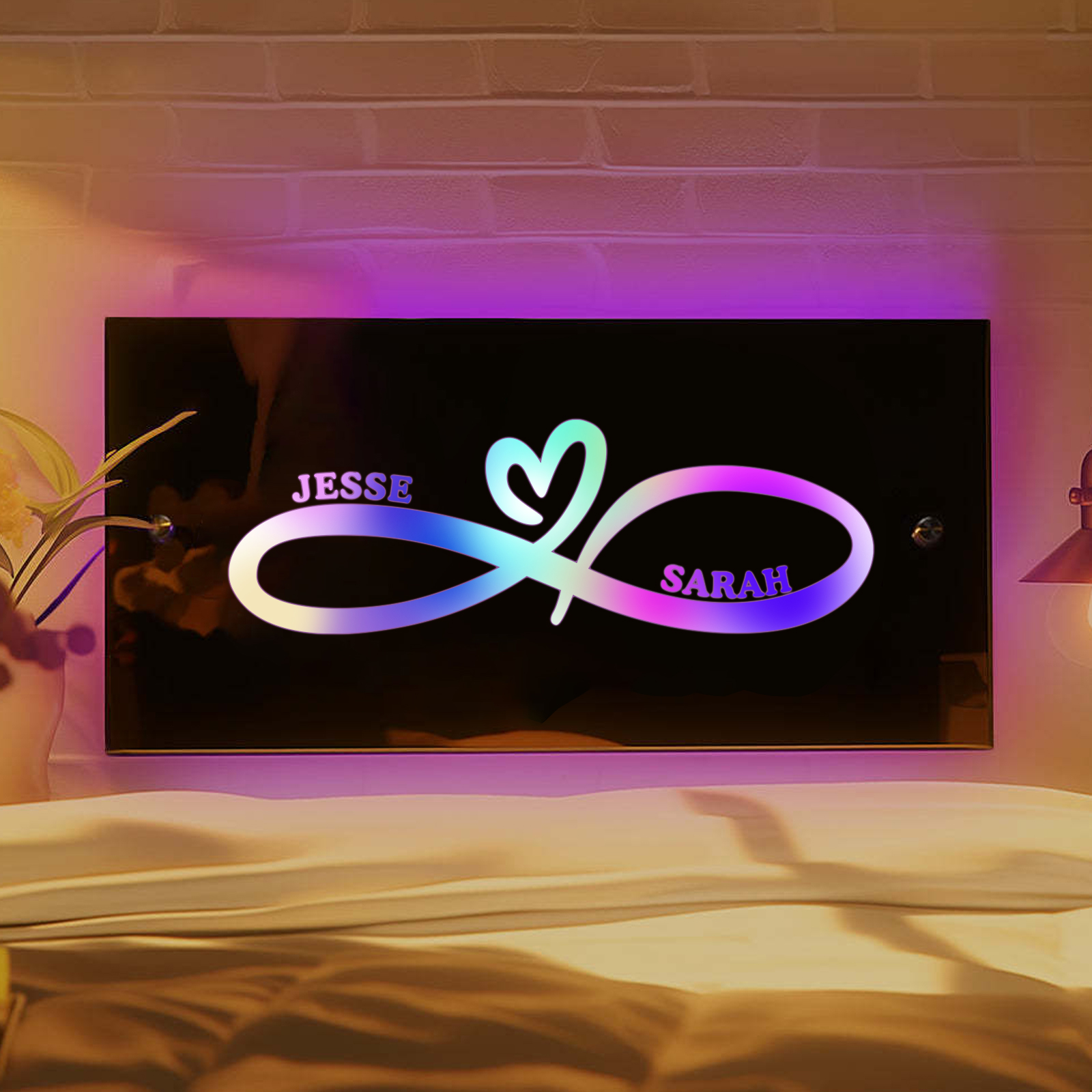 Personalized 2 Names Couple Name Mirror Led Light Custom Luminous Mirror Hanging Decoration Bedroom Gift For Her