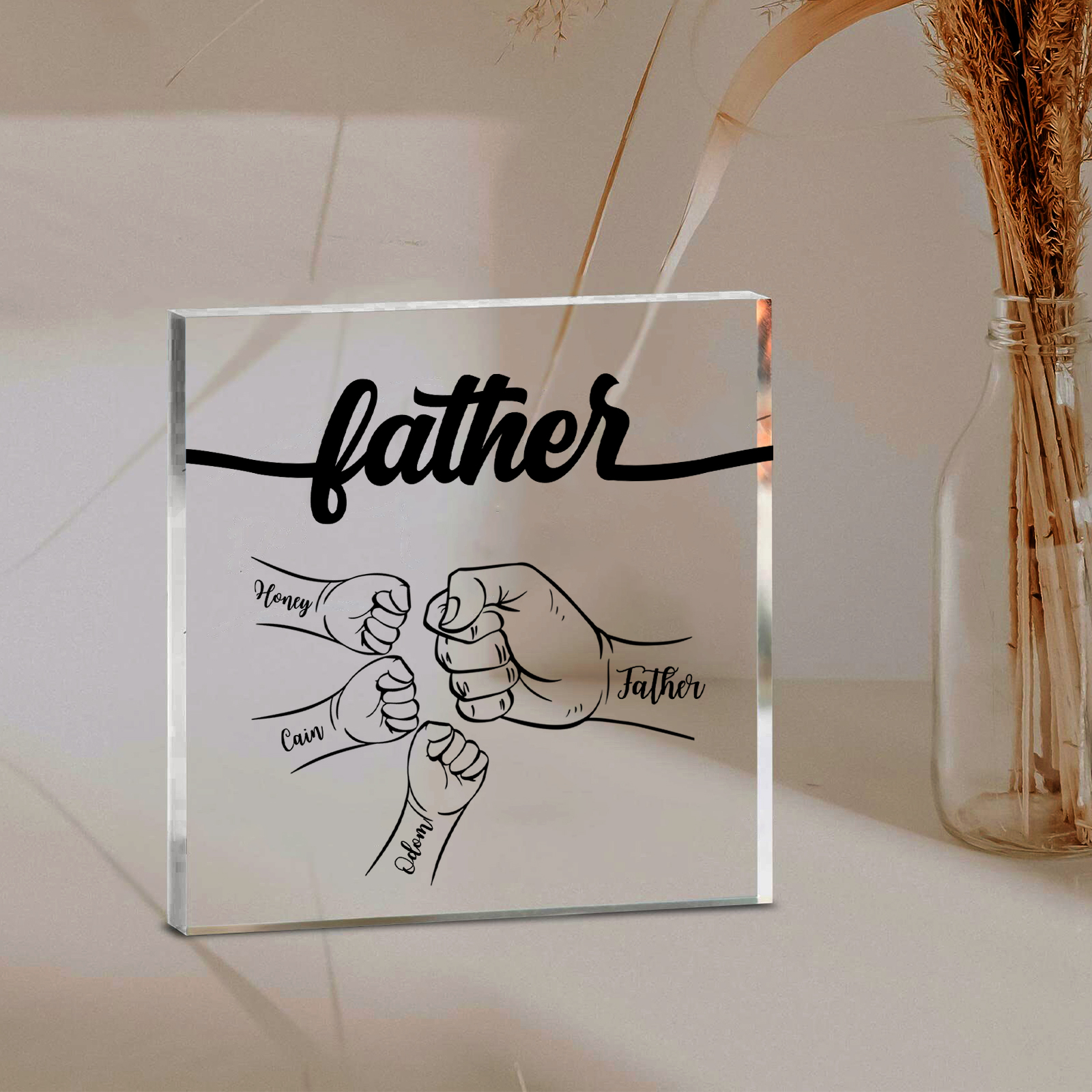 4 Names - Personalized Fist Acrylic  Keepsake Custom Text Acrylic Plaque Ornament Gift for Dad