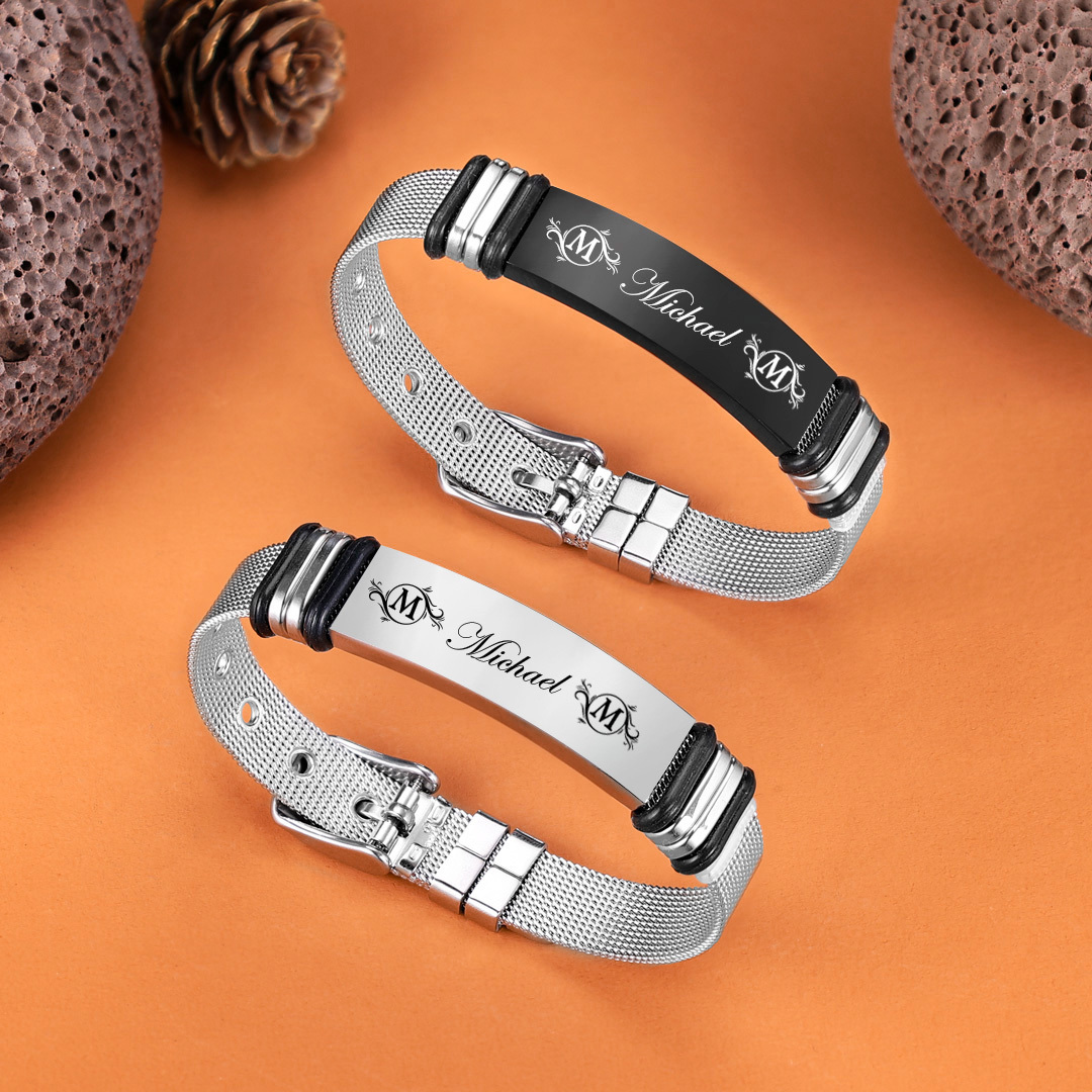 Personalized Men's Name Bracelet Custom Name Letter Watchband Initial ID Bar Bangle Gifts For him