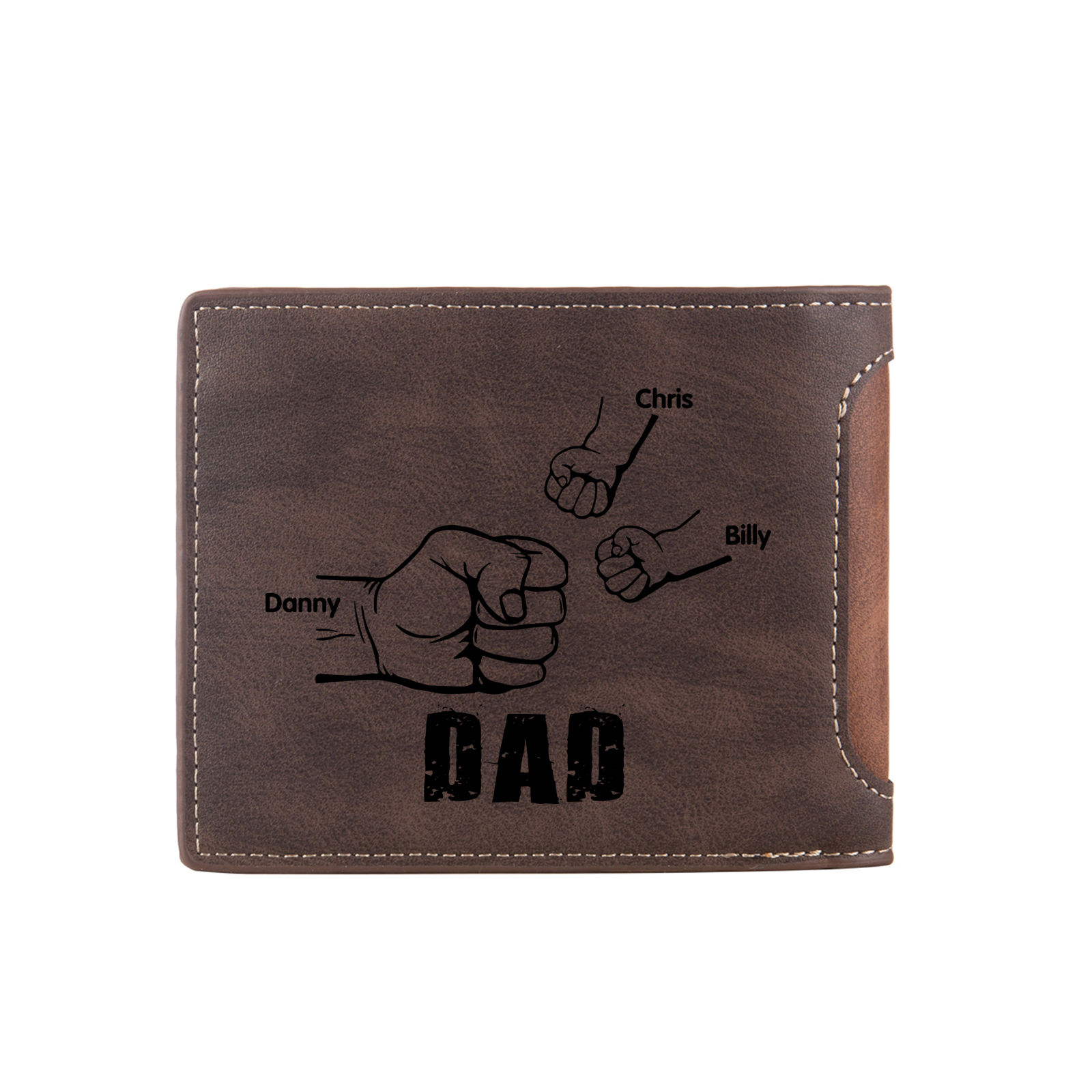 3 Names - Personalized Photo Custom Leather Men's Folding Wallet as a Father's Day Gift for Dad