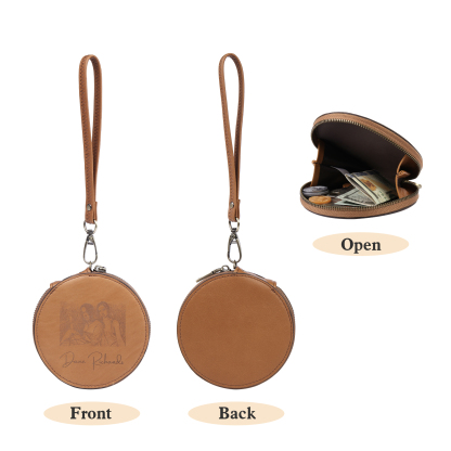 Personalized Photo Quality Leather Round Zipper Wallet Custom Text Wallet Gift for Her