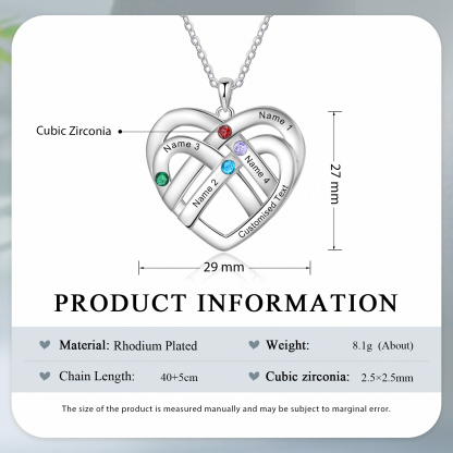 4 Names - Personalized Double Layer Heart Necklace with Custom Name and Birthstone, As a Mother's Day Gift for Mom