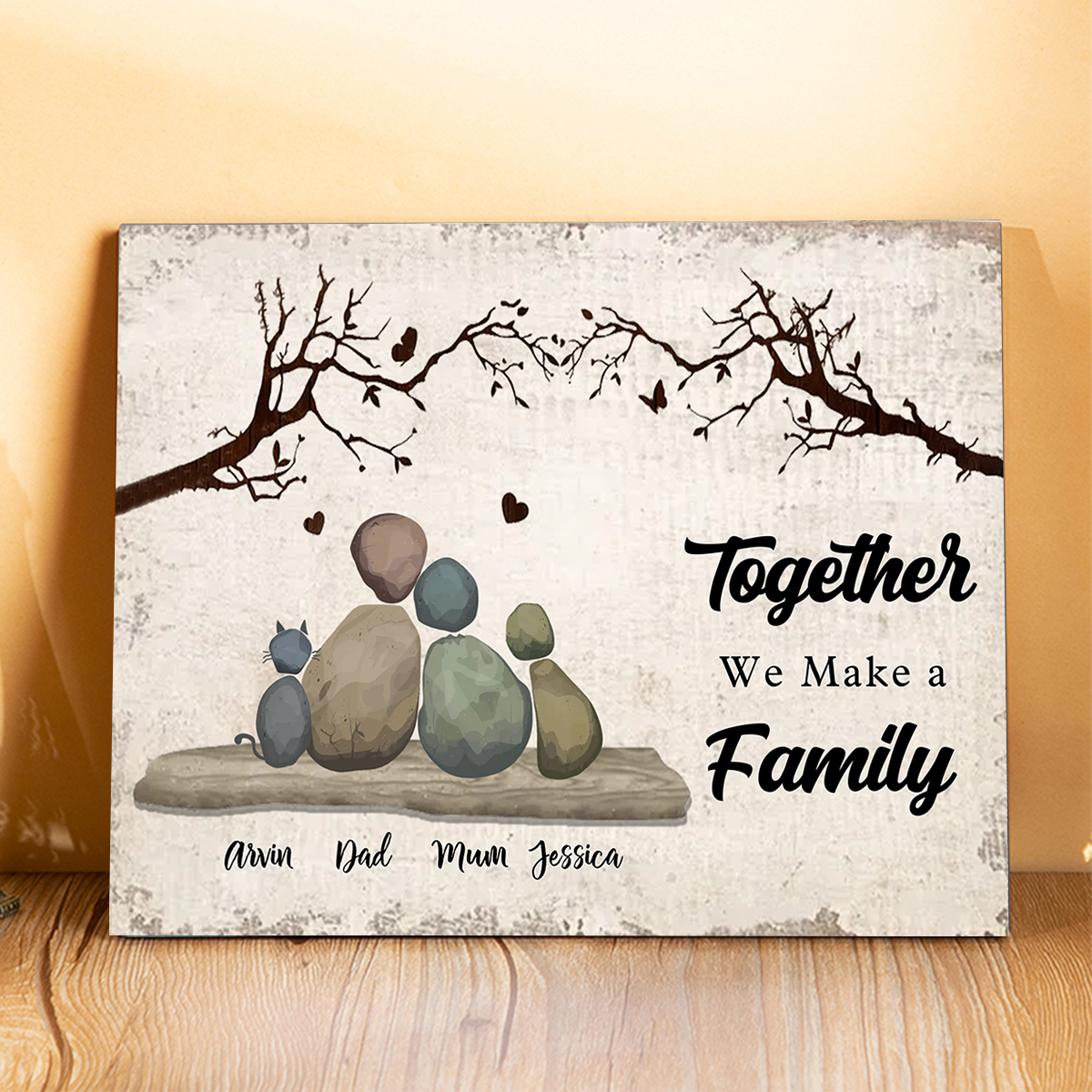 Personalized Wooden Pebble Family Frame Custom decorative family print, 2 to 8 names, Christmas and birthday gift for parents and grandparents | Jessemade