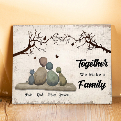 Personalized Wooden Pebble Family Frame Custom decorative family print, 2 to 8 names, Christmas and birthday gift for parents and grandparents | Jessemade