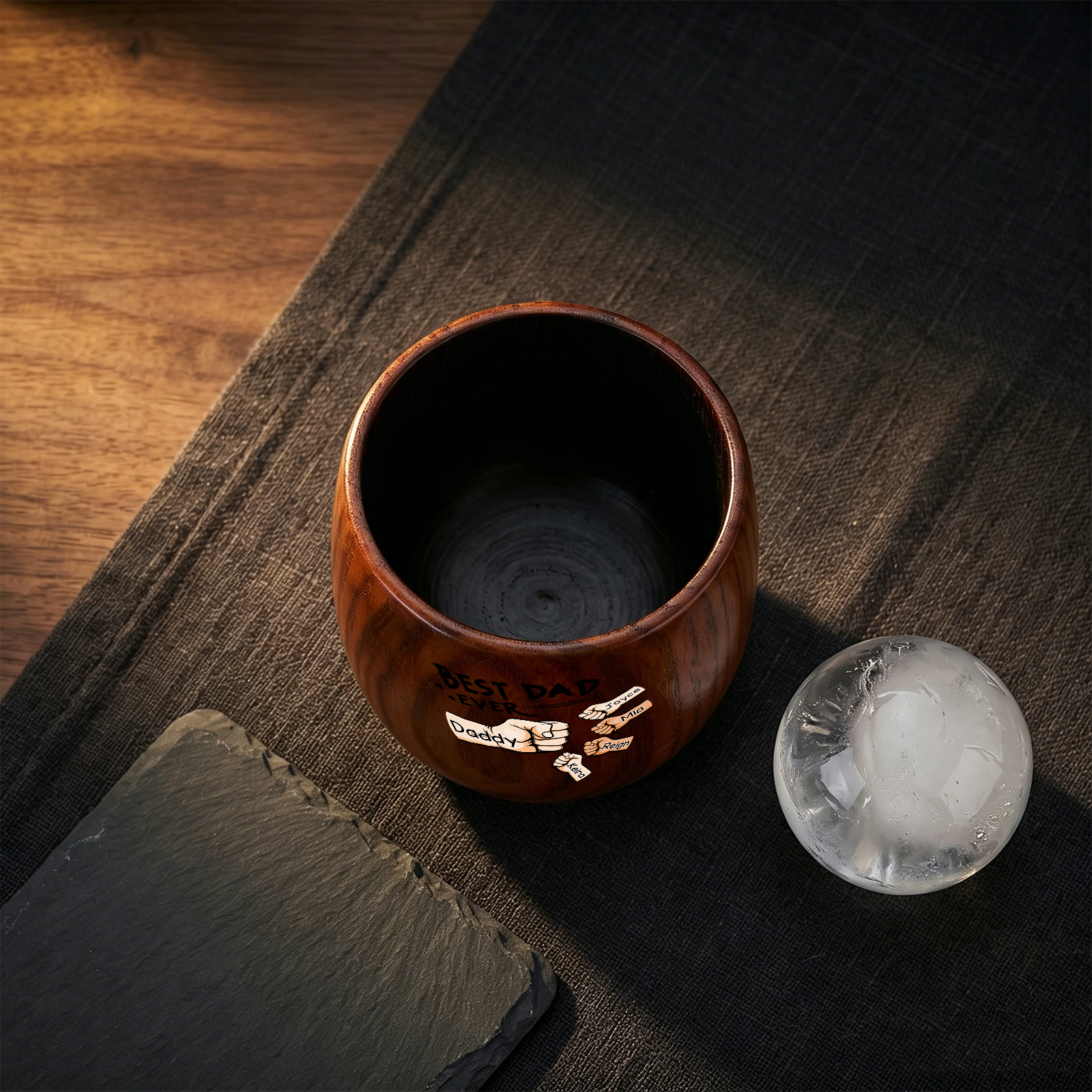 Personalized Wooden Whiskey Cup Custom with 2-6 Fist Bumps and Names
