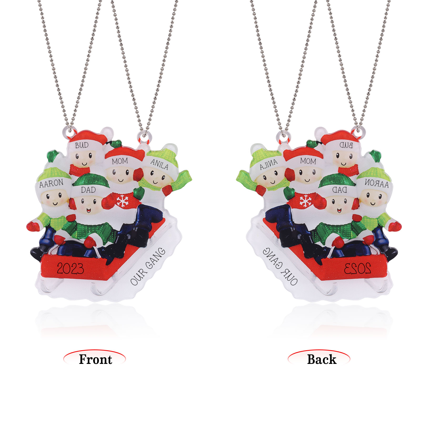 5 Names-Personalized Family Acrylic Christmas Xmas Tree Decoration Ornament-Custom 5 Names And Text Hanging Ornament Gifts For Family