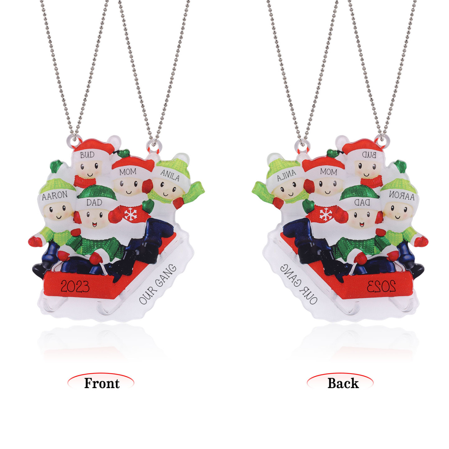 5 Names-Personalized Family Acrylic Christmas Xmas Tree Decoration Ornament-Custom 5 Names And Text Hanging Ornament Gifts For Family