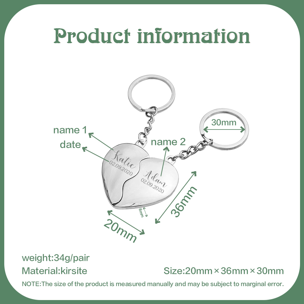 2-Names Personalized Heart Puzzle Couple Keychain Engrave Names And Date Matching Couple Gifts, Special Gift For Him