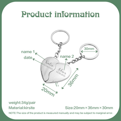 2-Names Personalized Heart Puzzle Couple Keychain Engrave Names And Date Matching Couple Gifts, Special Gift For Him