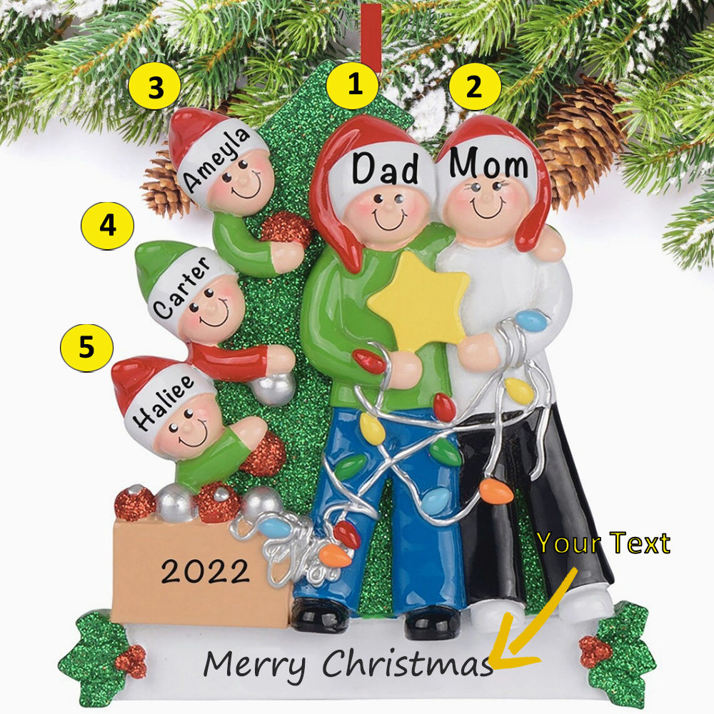 Family Christmas Ornament Custom 5 Names Hanging Ornament Gifts For Family