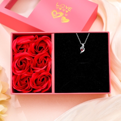 1-10 Names-Personalized Birthstones Necklace Set With Rose Gift Box-Custom Cascading Pendant Necklace Engraving 3 Names Gifts for Her