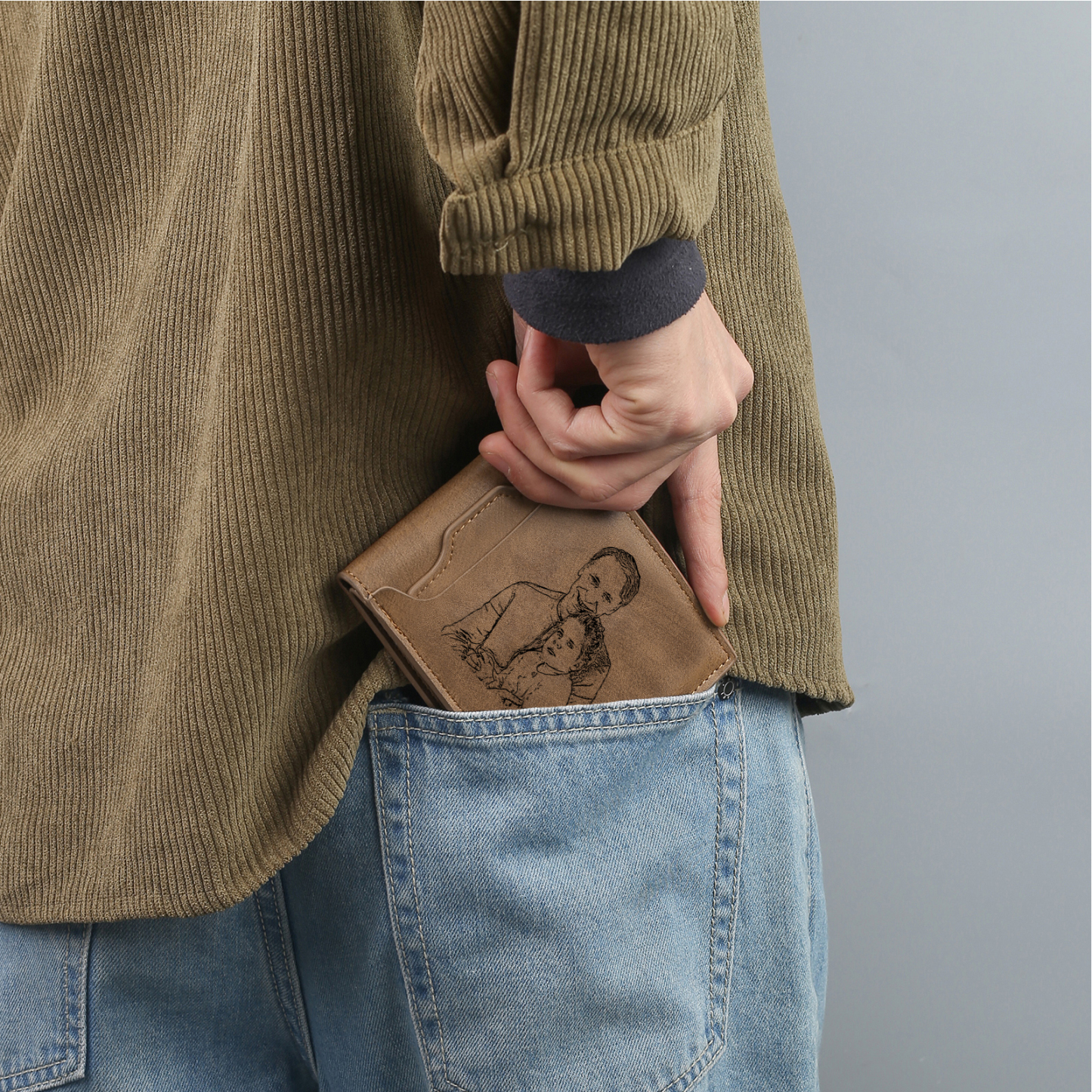 2 Names - Personalized Photo Custom Leather Men's Folding Wallet as a Father's Day Gift for Dad