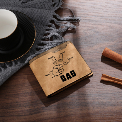 4 Names - Personalized Leather Men's Wallet Custom Photo Fist Fold Wallet for Dad