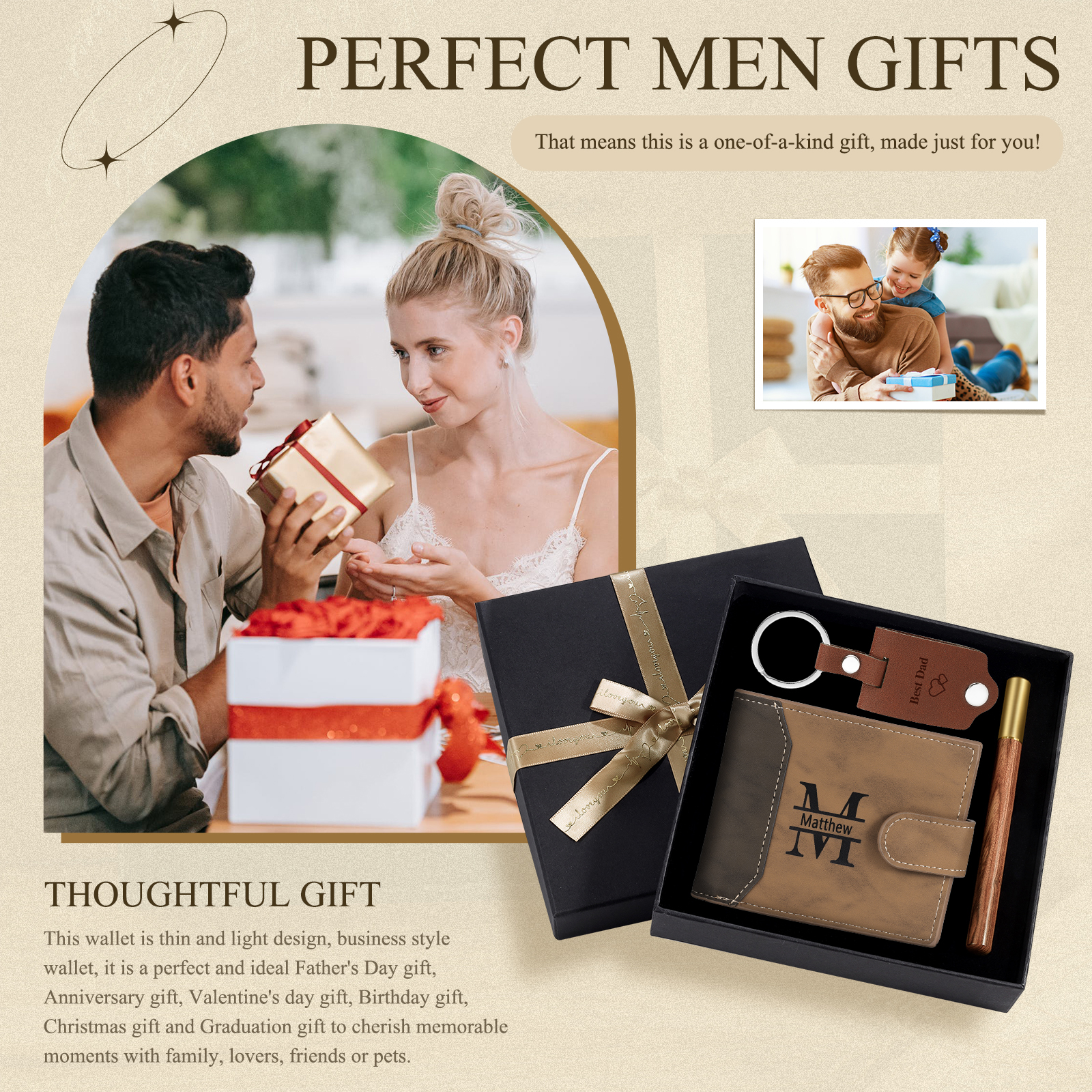 Personalized Leather Wallet Gift Box Set Keychain With Customizable Photo Wallet Customizable Name Letter Gift For Him