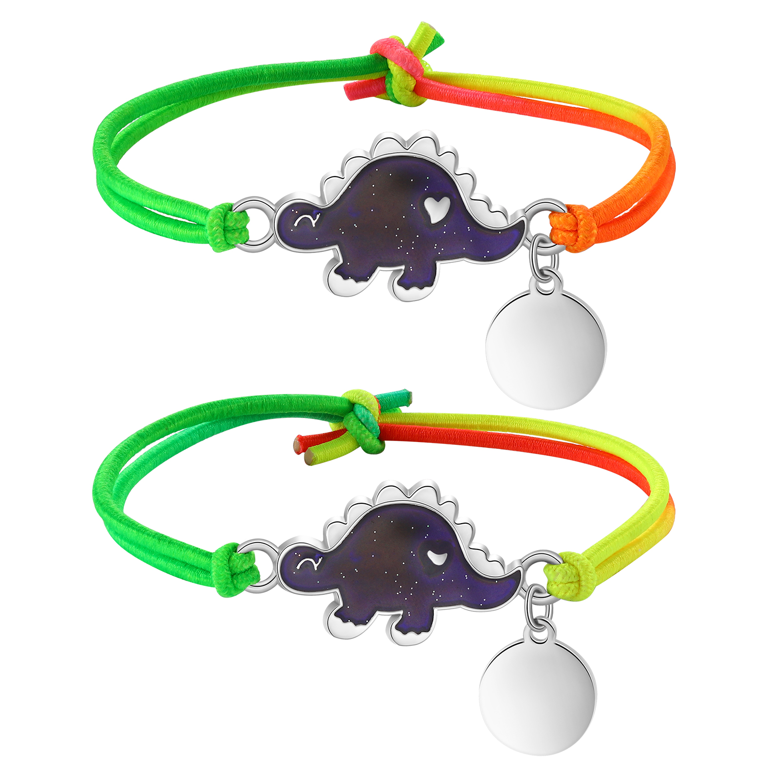 2 Pcs Personalized Name Color Changing Bracelets Cute Cartoon Animal Dinosaur Stretch Bracelet Set Back to School Gift for Girls
