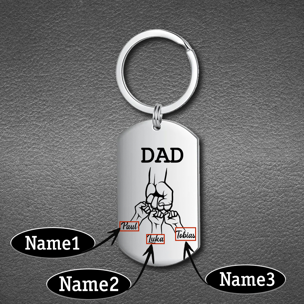 3 Names - Customized Dad Fist Keychain Set l Gift Box with Gift Card for Dad