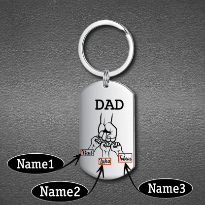3 Names - Customized Dad Fist Keychain Set l Gift Box with Gift Card for Dad