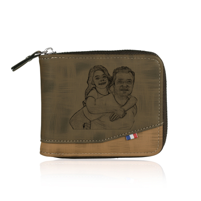 Photo Personalized Leather Zipper Men's Wallet Customized Name Letter Folding Wallet Three Colors Available with Gift Box for Dad