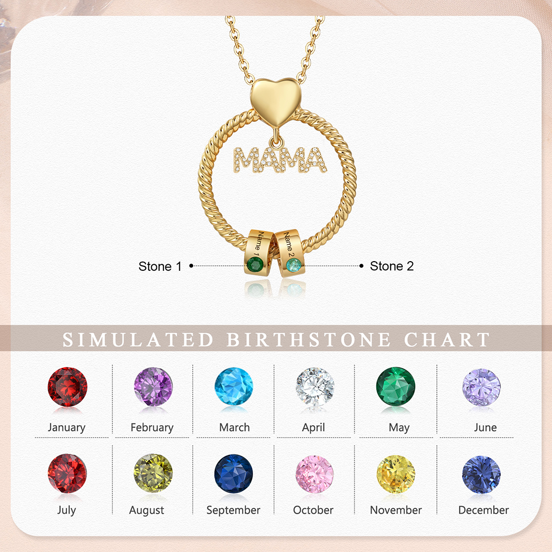 2 Names-Personalized Mom Necklace Set With  Premium Custom Necklace With 2 Birthstones Engraved Names Gift For Mom