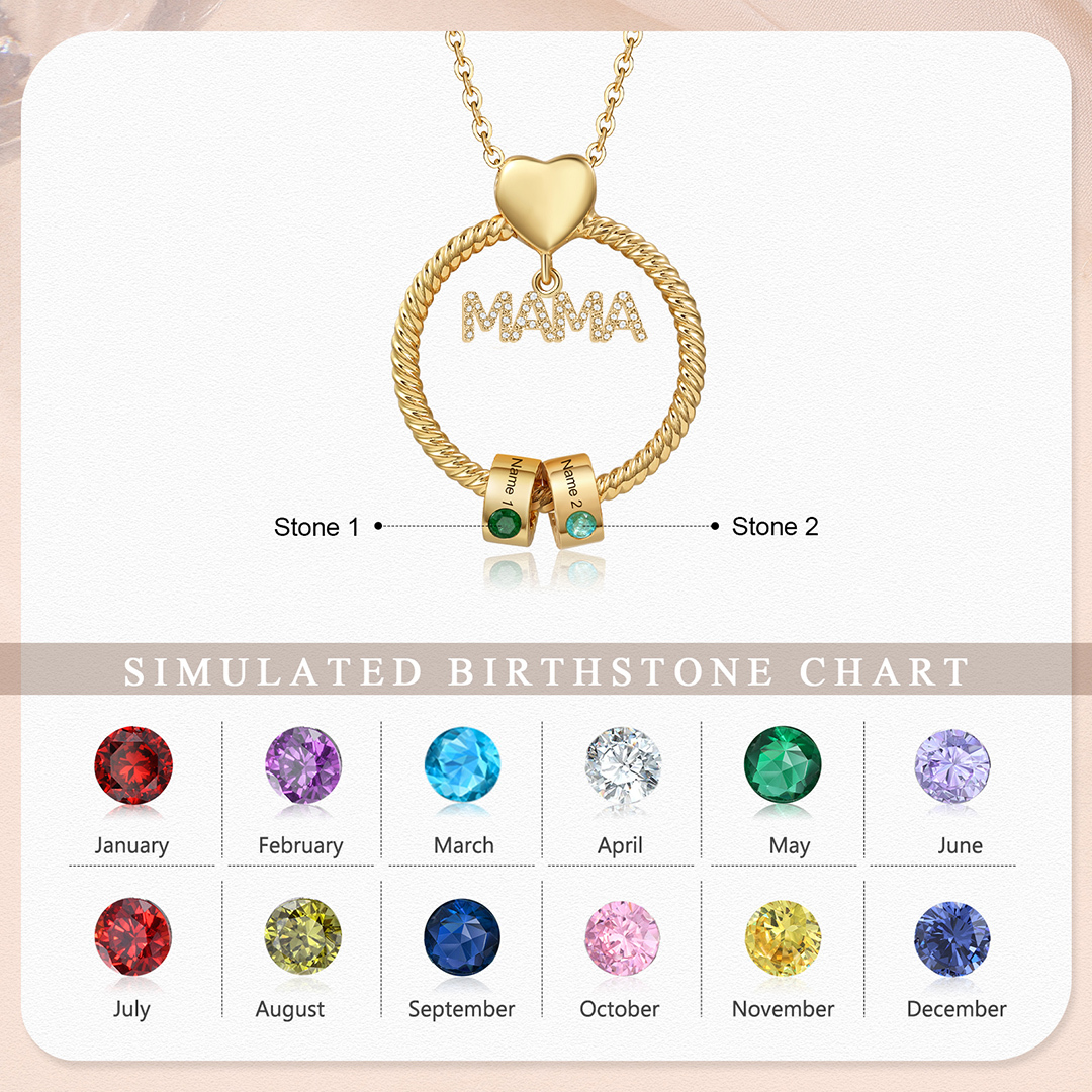 2 Names-Personalized Mom Necklace Set With  Premium Custom Necklace With 2 Birthstones Engraved Names Gift For Mom