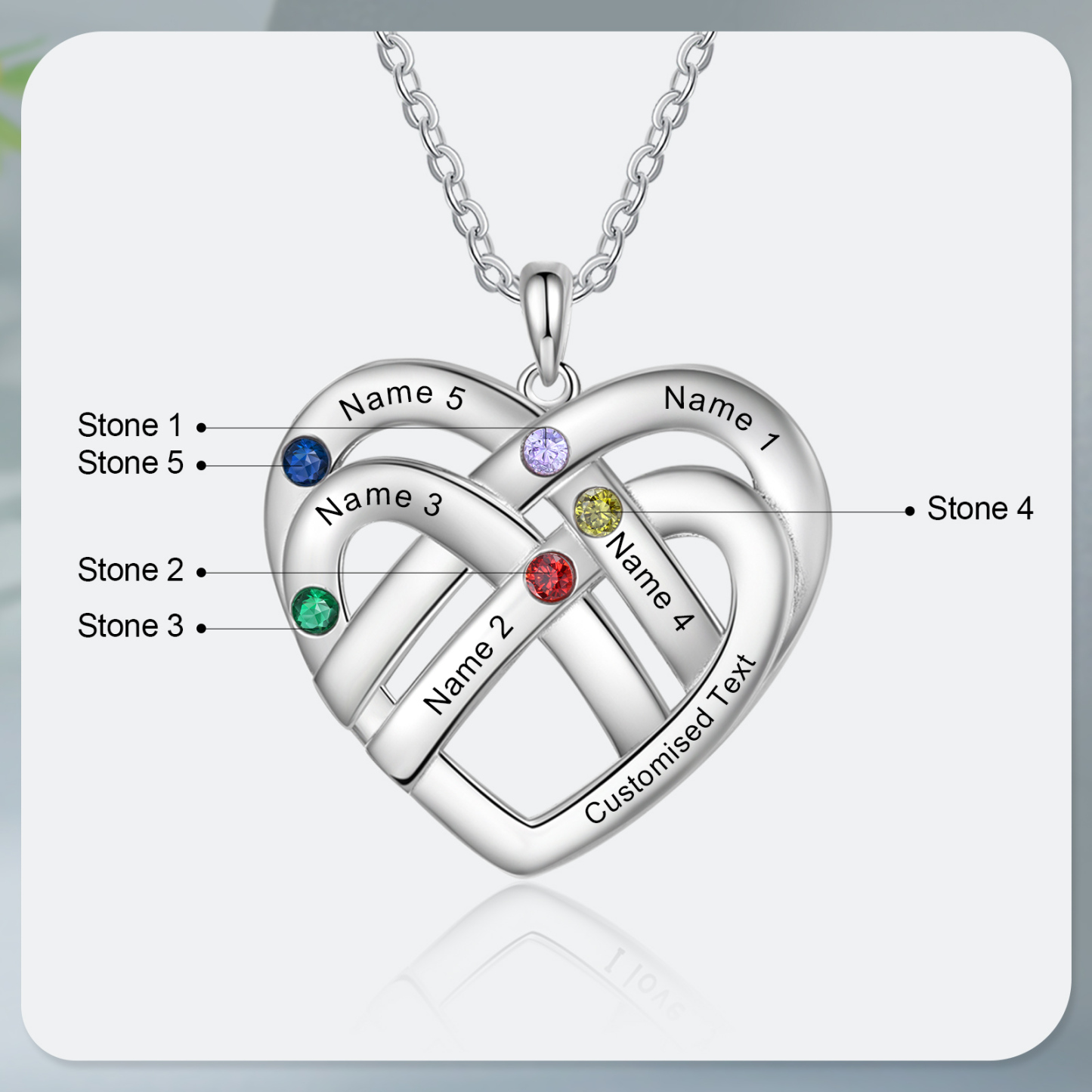 5 Names - Personalized Double Layer Heart Necklace with Custom Name and Birthstone, As a Mother's Day Gift for Mom