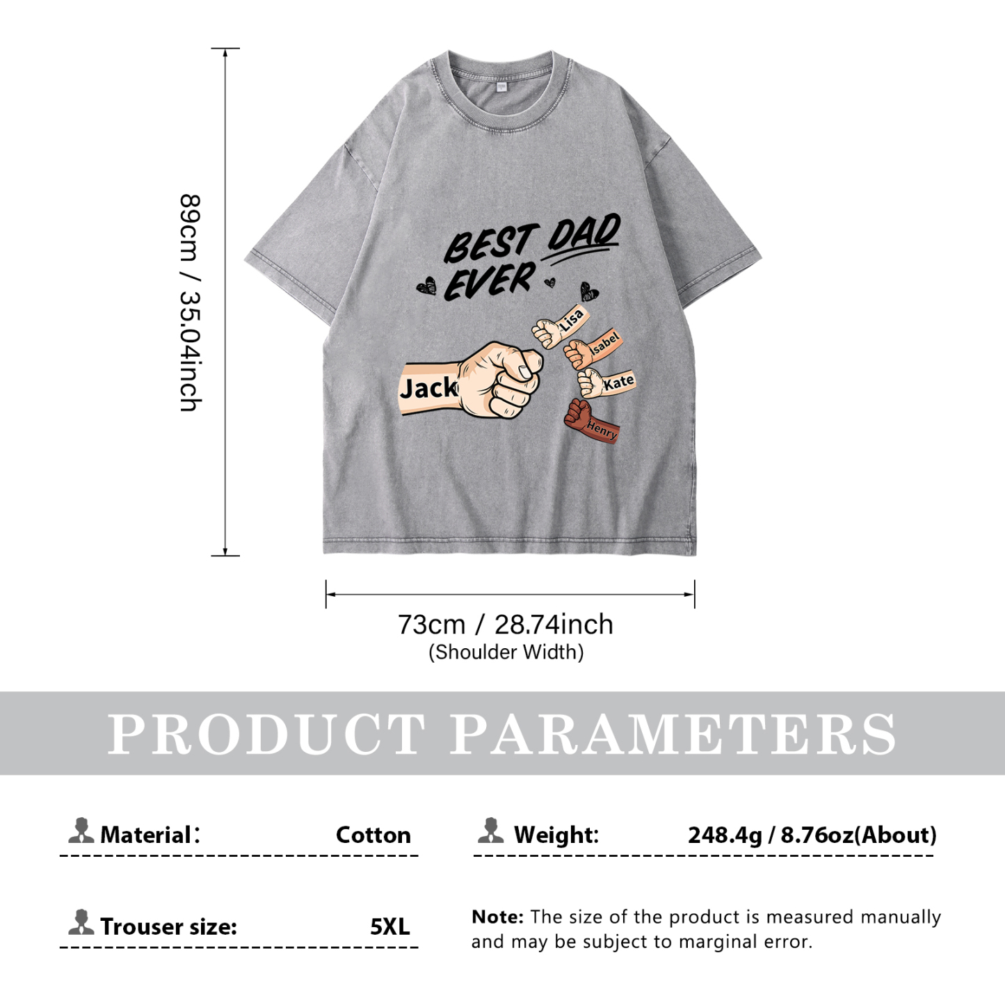 Best Dad Ever - Personalised 2–7 Names Family T-Shirt Custom Fist Bump Short Sleeve Father's Day Gifts For Dad