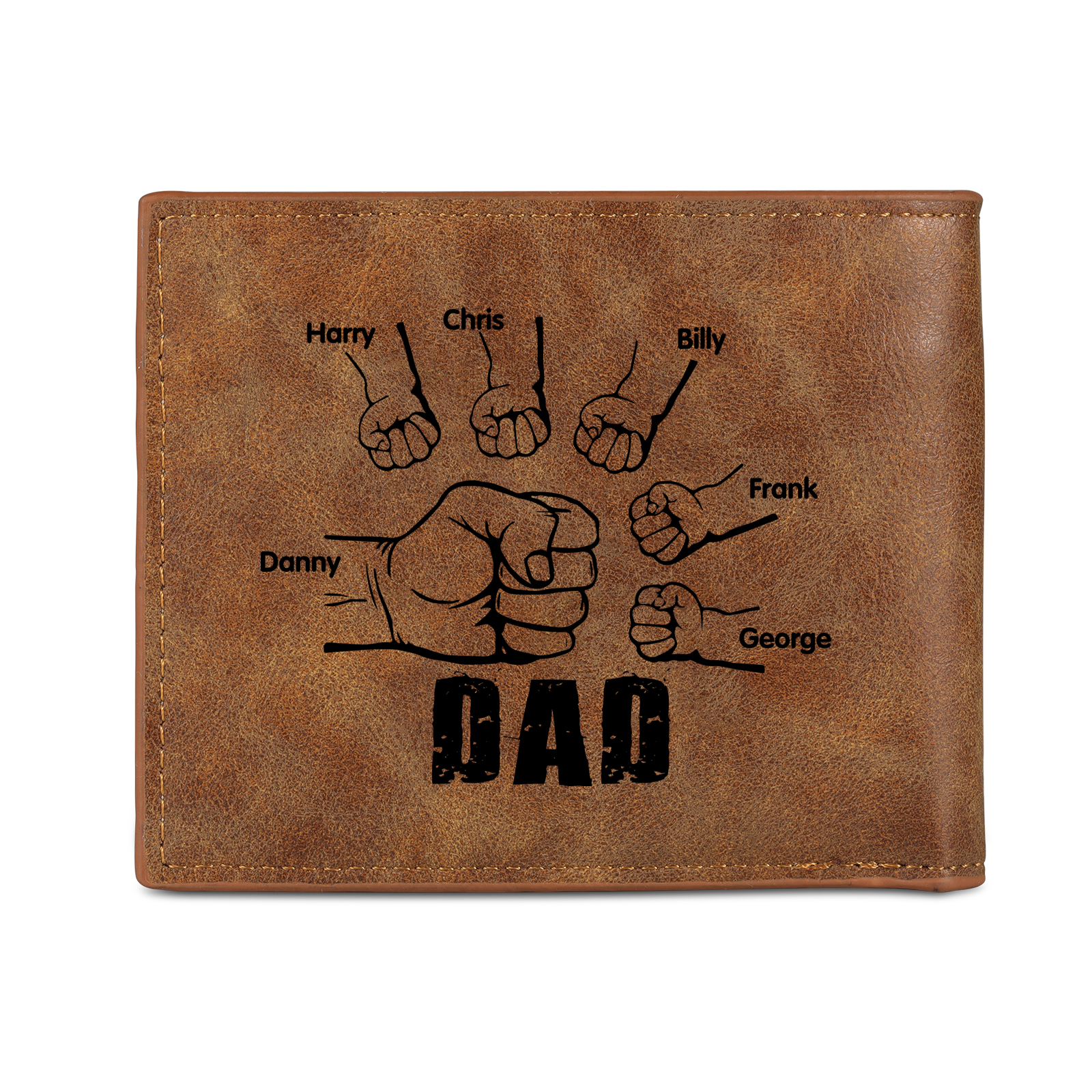6 Names - Personalized Photo Custom Leather Men's Folding Wallet as a Father's Day Gift for Dad