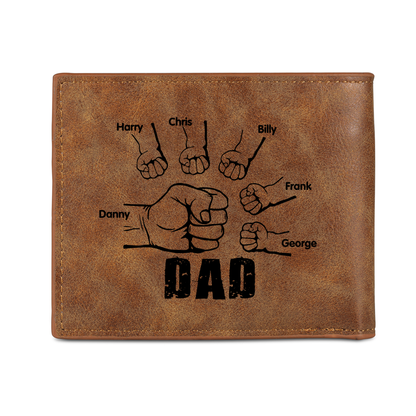 6 Names - Personalized Photo Custom Leather Men's Wallet as a Father's Day Gift for Dad