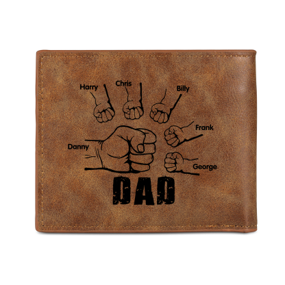 6 Names - Personalized Photo Custom Leather Men's Wallet as a Father's Day Gift for Dad
