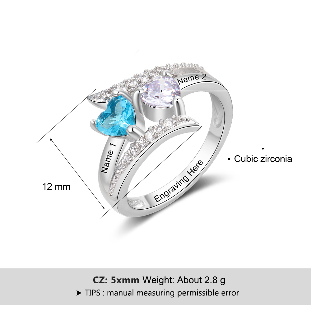 Family Ring Promise S925 Ring Personalized 2 Birthstones Ring With Names Gifts for Her